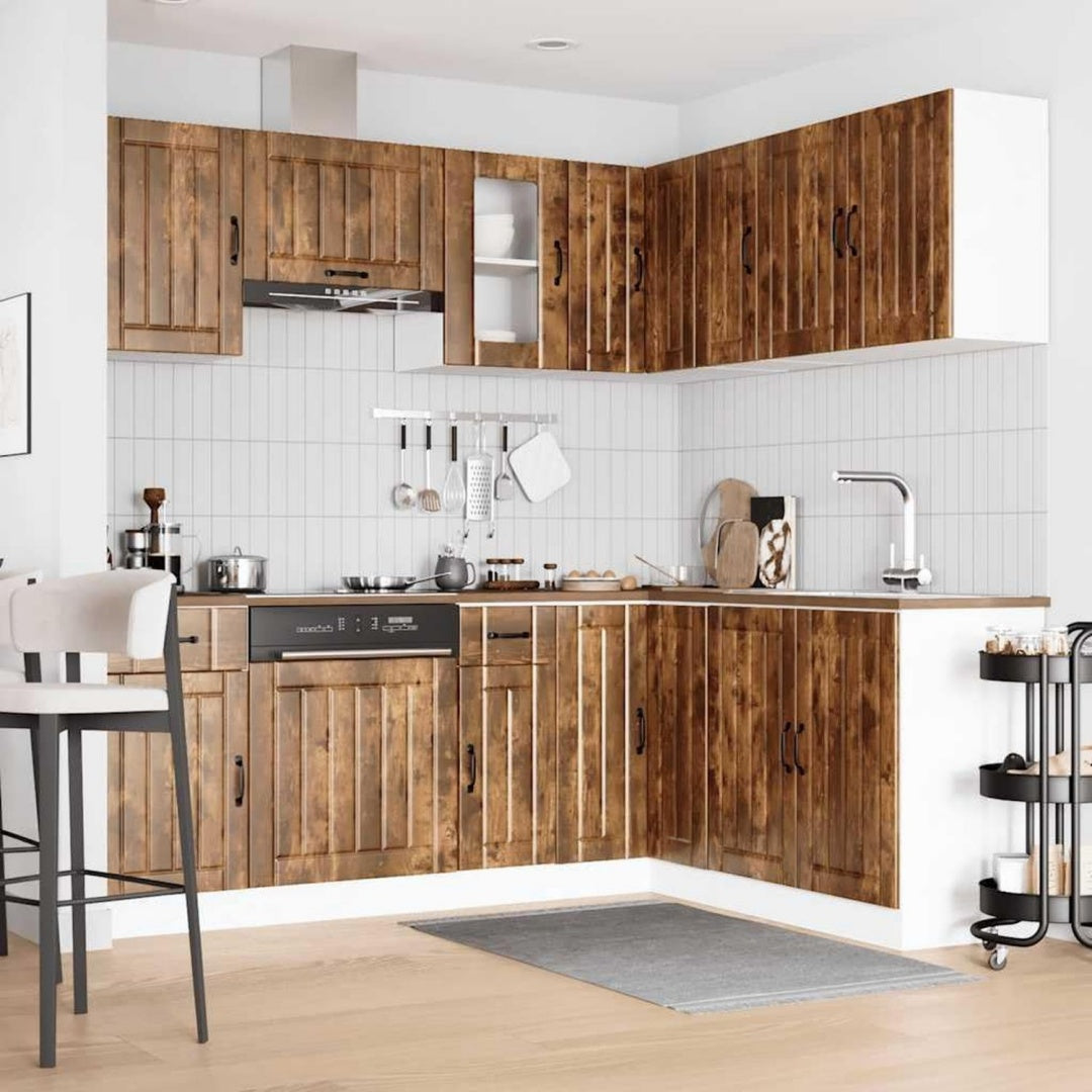 Stauraumschrank eiche mit Tueren mit Glas