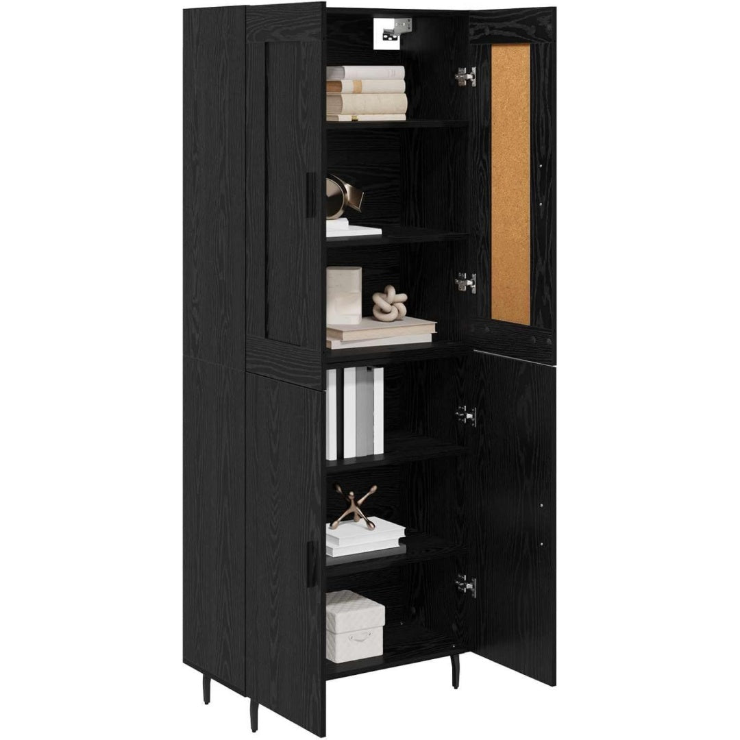 Wohnschrank schwarz mit Tueren mit Samtbezug