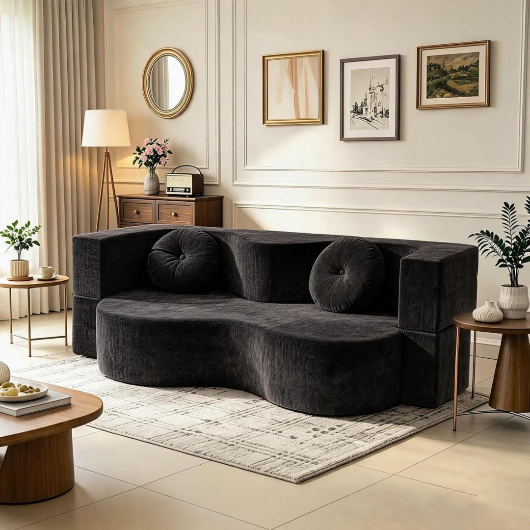 Sofa fuer den Wohnbereich mit Tueren mit Stoffbezug schwarz