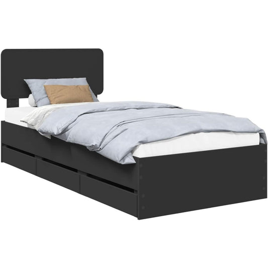 Bett fuer Schlafzimmer schwarz mit Schubladen drehbar