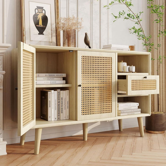 Schubladenschrank Sideboard Breit, Kommode Schubladen Schiebeturen, natur