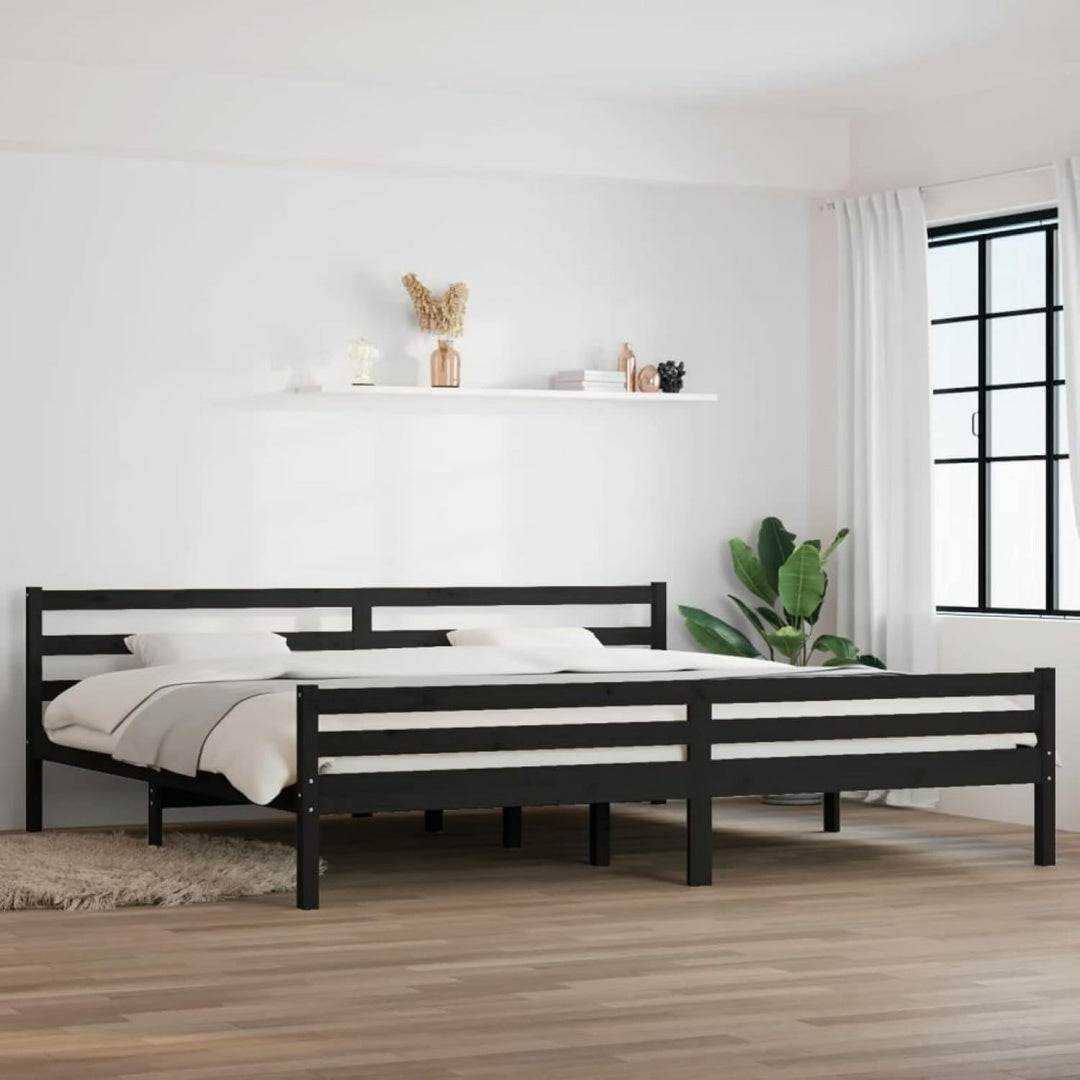 Schlafbett mit Kopfteil aus Massivholz schwarz